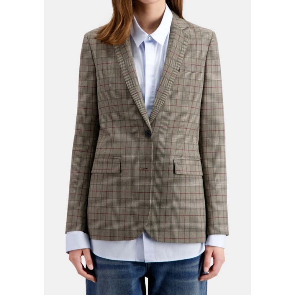 The Kooples Beige And Burgundy Prince Of Wales Blazer